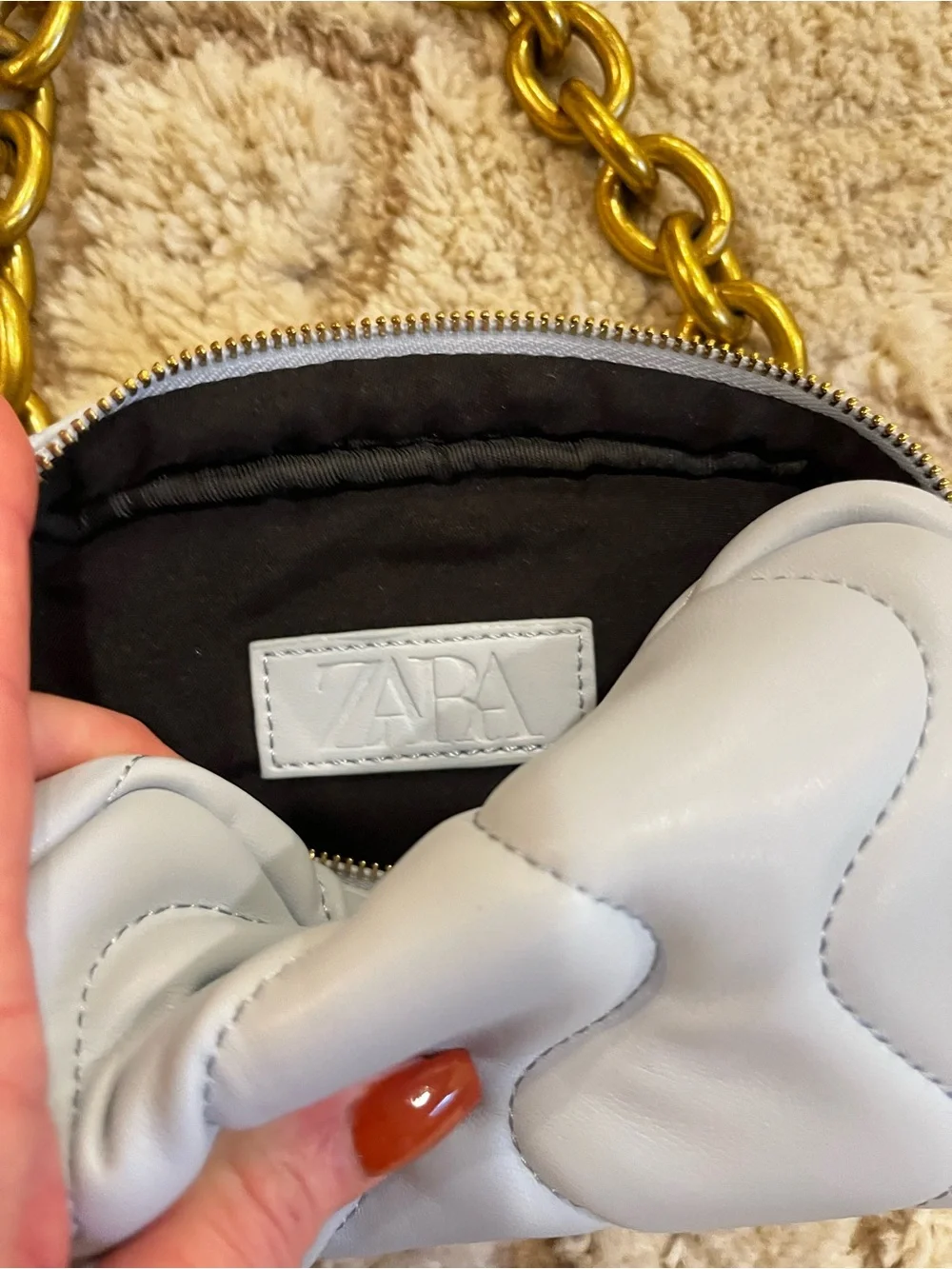 Zara Quilted Light Blue Crossbody Bag with Gold Chain